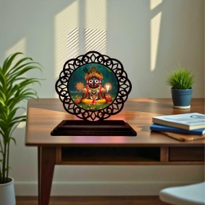 Car Desk/Table Top Lord Jagannath Wooden Showpiece 3x4 Inches, Compact & Stylish Spiritual Display for Car, Home & Office (Pack of 1) (F19734)