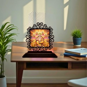 Car Desk/Table Top Lord Kubera and Lakshmi Wooden Showpiece 3x4 Inches, Compact & Stylish Spiritual Display for Car, Home & Office (Pack of 1) (F19837)