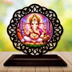 Car Desk/Table Top Lord Gansha Wooden Showpiece 3x4 Inches, Compact & Stylish Spiritual Display for Car, Home & Office (Pack of 1) (F19683)