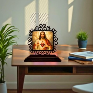 Car Desk/Table Top Lord Jesus Wooden Showpiece 3x4 Inches, Compact & Stylish Spiritual Display for Car, Home & Office (Pack of 1) (F19949) Car Desk/Table Top Lord Jesus Wooden Showpiece 3x4 Inches, Compact & Stylish Spiritual Display for Car, Home & Office (Pack of 1) (F19949)