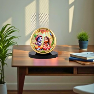 Car Desk/Table Top Radha Krishna Metal Golden Photo Stand 2x2 Inches, Compact & Stylish Spiritual Display for Car, Home & Office (Pack of 1) (F18883)