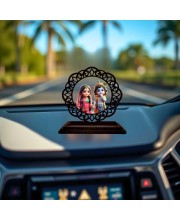 Car Desk/Table Top Radha Krishna Wooden Showpiece 3x4 Inches, Compact & Stylish Spiritual Display for Car, Home & Office (Pack of 1) (F19761)