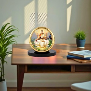 Car Desk/Table Top Goddess Saraswati Metal Golden Photo Stand 2x2 Inches, Compact & Stylish Spiritual Display for Car, Home & Office (Pack of 1) (F18572)