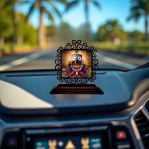Car Desk/Table Top Lord Jagannath Wooden Showpiece 3x4 Inches, Compact & Stylish Spiritual Display for Car, Home & Office (Pack of 1) (F19859)