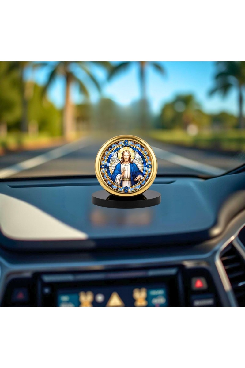 Car Desk/Table Top Lord Jesus Metal Golden Photo Stand 2x2 Inches, Compact & Stylish Spiritual Display for Car, Home & Office (Pack of 1) (F18561)