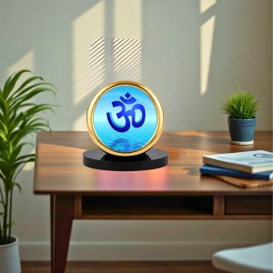 Car Desk/Table Top Om Symbol Metal Golden Photo Stand 2x2 Inches, Compact & Stylish Spiritual Display for Car, Home & Office (Pack of 1) (F18667)