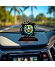 Car Desk/Table Top Lord Ganesha Wooden Showpiece 3x4 Inches, Compact & Stylish Spiritual Display for Car, Home & Office (Pack of 1) (F19948)