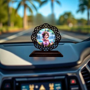 Car Desk/Table Top Lord Krishna Wooden Showpiece 3x4 Inches, Compact & Stylish Spiritual Display for Car, Home & Office (Pack of 1) (F19749) Car Desk/Table Top Lord Krishna Wooden Showpiece 3x4 Inches, Compact & Stylish Spiritual Display for Car, Home & Office (Pack of 1) (F19749)