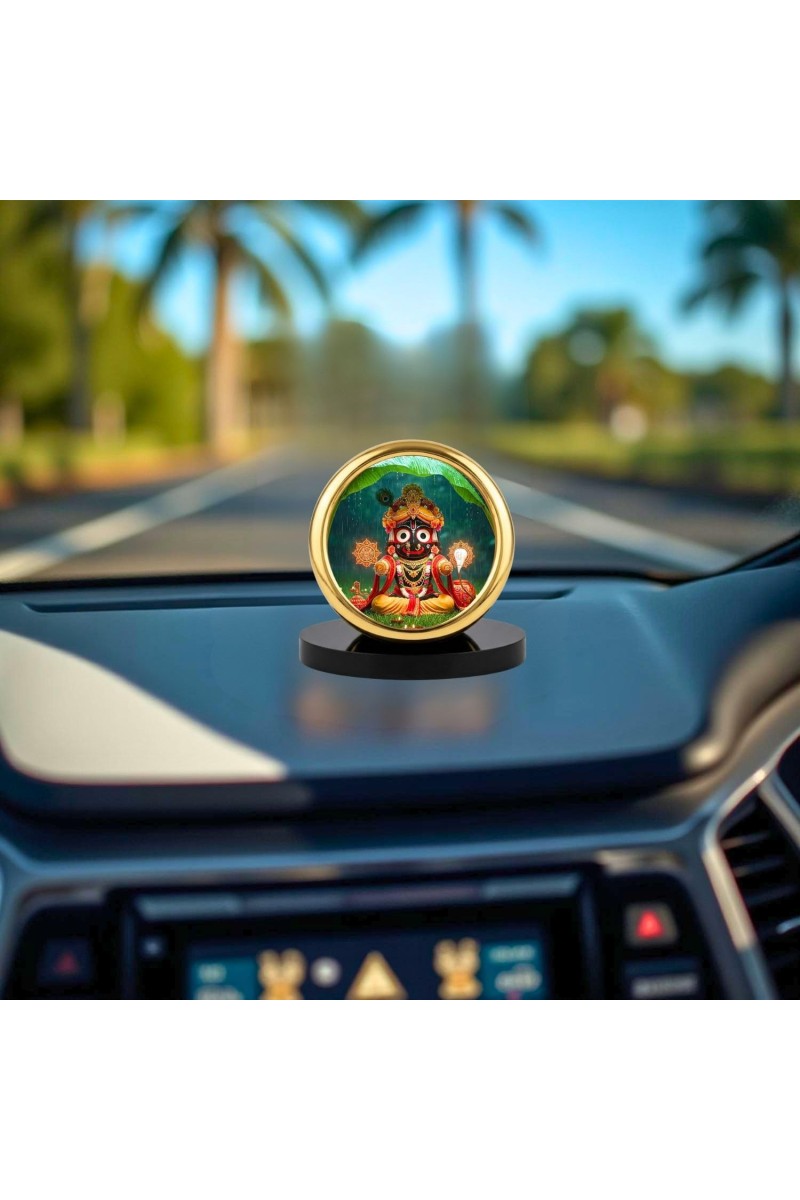 Car Desk/Table Top Lord Jagannath Metal Golden Photo Stand 2x2 Inches, Compact & Stylish Spiritual Display for Car, Home & Office (Pack of 1) (F18753)