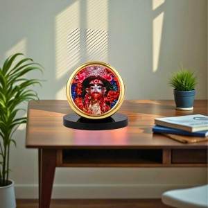 Car Desk/Table Top Tara Maa Metal Golden Photo Stand 2x2 Inches, Compact & Stylish Spiritual Display for Car, Home & Office (Pack of 1) (F18484)