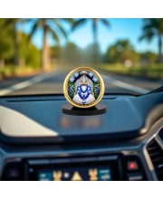Car Desk/Table Top Khatu Shyam Metal Golden Photo Stand 2x2 Inches, Compact & Stylish Spiritual Display for Car, Home & Office (Pack of 1) (F18805)