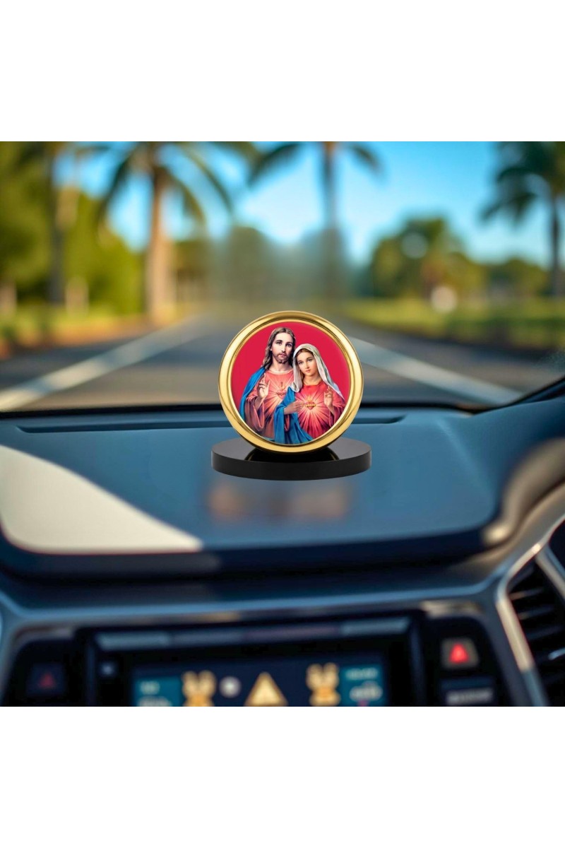 Car Desk/Table Top Lord Jesus and Merry Metal Golden Photo Stand 2x2 Inches, Compact & Stylish Spiritual Display for Car, Home & Office (Pack of 1) (F18659)