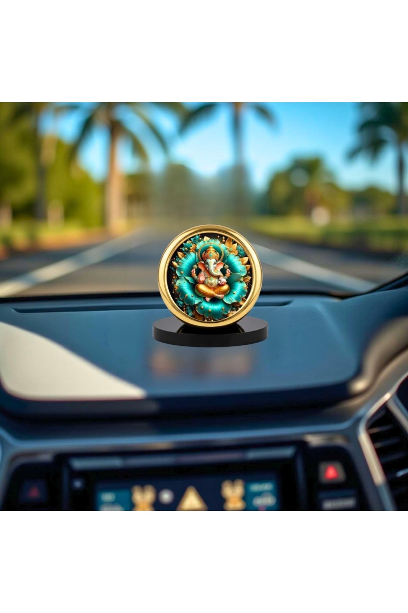 Car Desk/Table Top Lord Ganesha Metal Golden Photo Stand 2x2 Inches, Compact & Stylish Spiritual Display for Car, Home & Office (Pack of 1) (F18873)