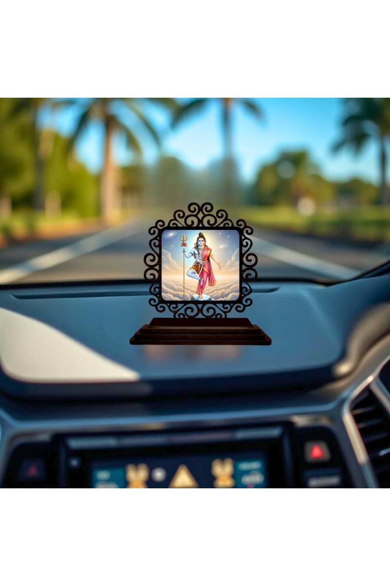 Car Desk/Table Top Arthanareeshwar Wooden Showpiece 3x4 Inches, Compact & Stylish Spiritual Display for Car, Home & Office (Pack of 1) (F19892)