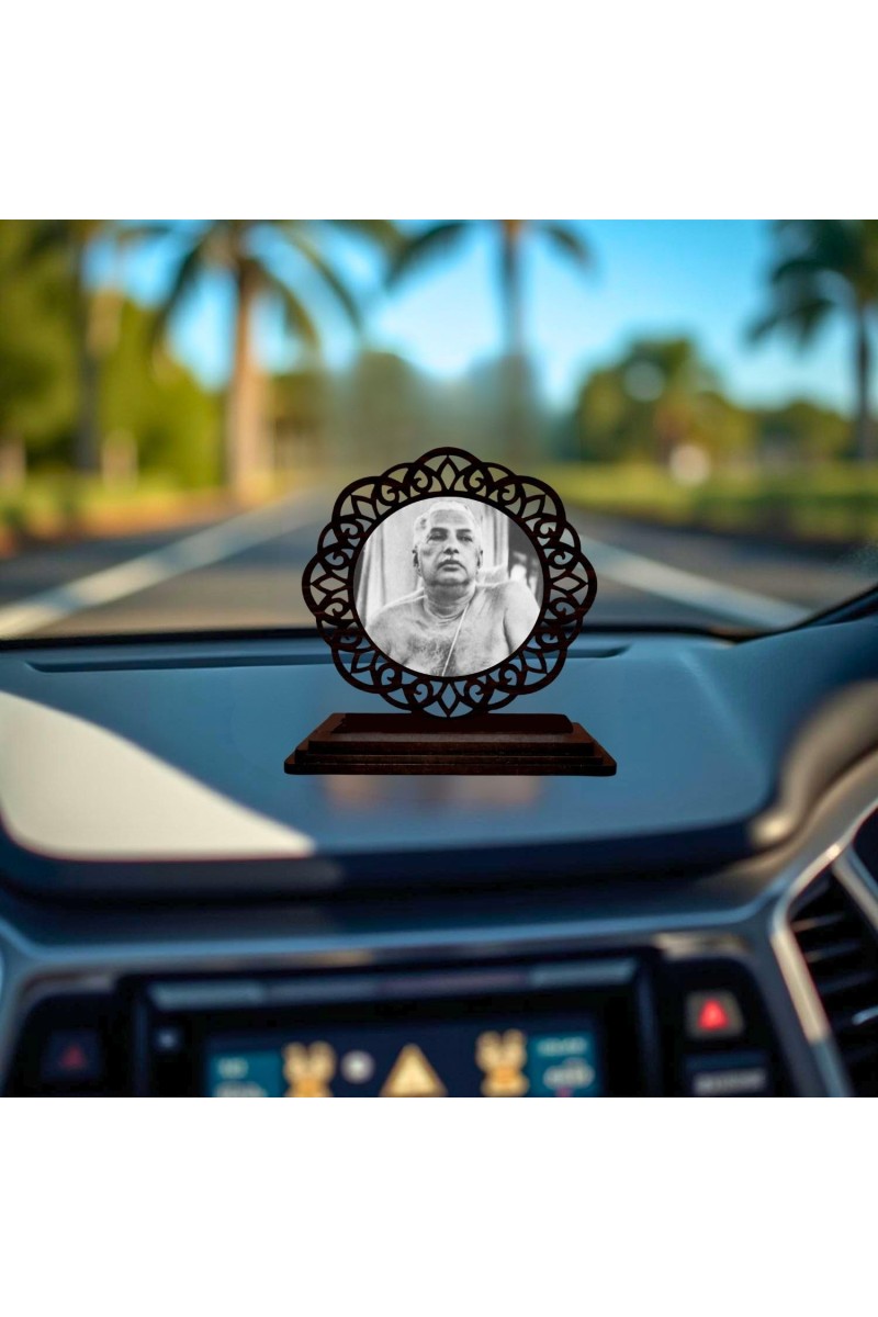 Car Desk/Table Top Sri Sri Thakur Anukul Chandra Wooden Showpiece 3x4 Inches, Compact & Stylish Spiritual Display for Car, Home & Office (Pack of 1) (F19552)