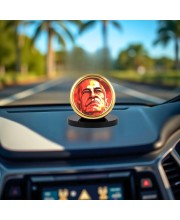 Car Desk/Table Top Srila Prabhupada Metal Golden Photo Stand 2x2 Inches, Compact & Stylish Spiritual Display for Car, Home & Office (Pack of 1) (F18472)