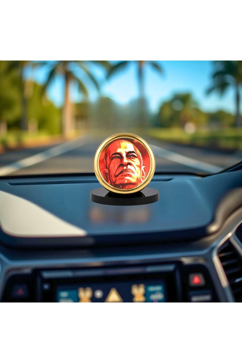 Car Desk/Table Top Srila Prabhupada Metal Golden Photo Stand 2x2 Inches, Compact & Stylish Spiritual Display for Car, Home & Office (Pack of 1) (F18472)