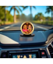 Car Desk/Table Top Lord Ganesha and Lakshmi Metal Golden Photo Stand 2x2 Inches, Compact & Stylish Spiritual Display for Car, Home & Office (Pack of 1) (F18488)