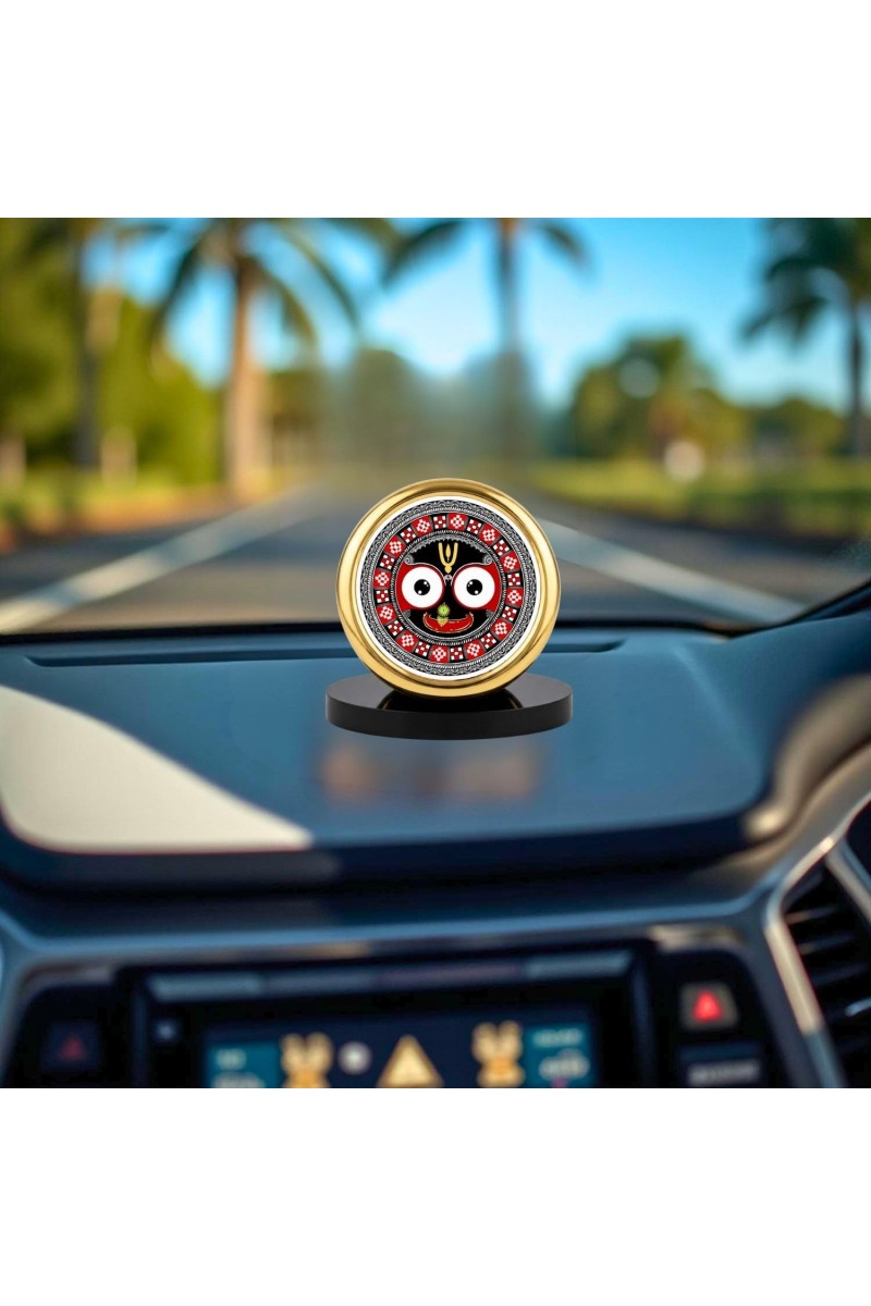 Car Desk/Table Top Lord Jagannath Metal Golden Photo Stand 2x2 Inches, Compact & Stylish Spiritual Display for Car, Home & Office (Pack of 1) (F18500)