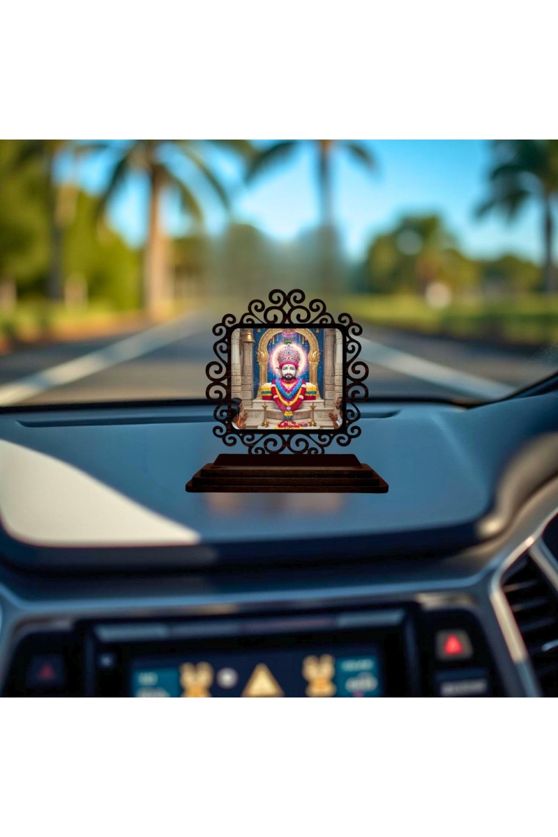 Car Desk/Table Top Khatu Shyam Wooden Showpiece 3x4 Inches, Compact & Stylish Spiritual Display for Car, Home & Office (Pack of 1) (F19919)