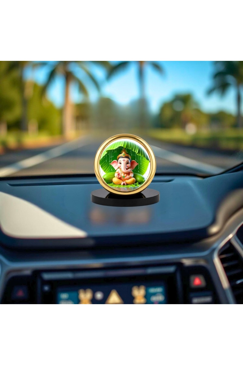 Car Desk/Table Top Lord Ganesha Metal Golden Photo Stand 2x2 Inches, Compact & Stylish Spiritual Display for Car, Home & Office (Pack of 1) (F18614)