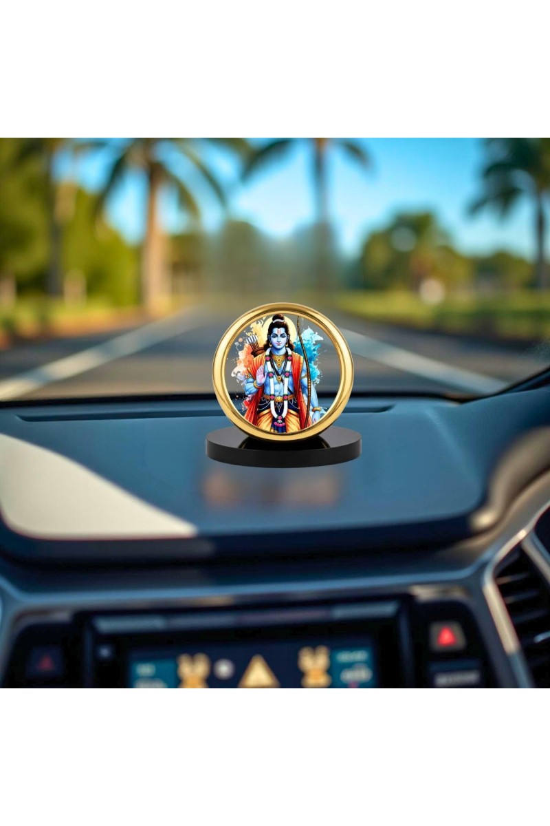 Car Desk/Table Top Lord Rama Metal Golden Photo Stand 2x2 Inches, Compact & Stylish Spiritual Display for Car, Home & Office (Pack of 1) (F18902)
