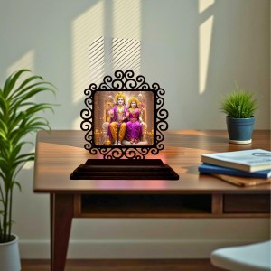 Car Desk/Table Top Lord Vishnu and Lakshmi Wooden Showpiece 3x4 Inches, Compact & Stylish Spiritual Display for Car, Home & Office (Pack of 1) (F19997)