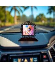 Car Desk/Table Top Lord Krishna Wooden Showpiece 3x4 Inches, Compact & Stylish Spiritual Display for Car, Home & Office (Pack of 1) (F20016)