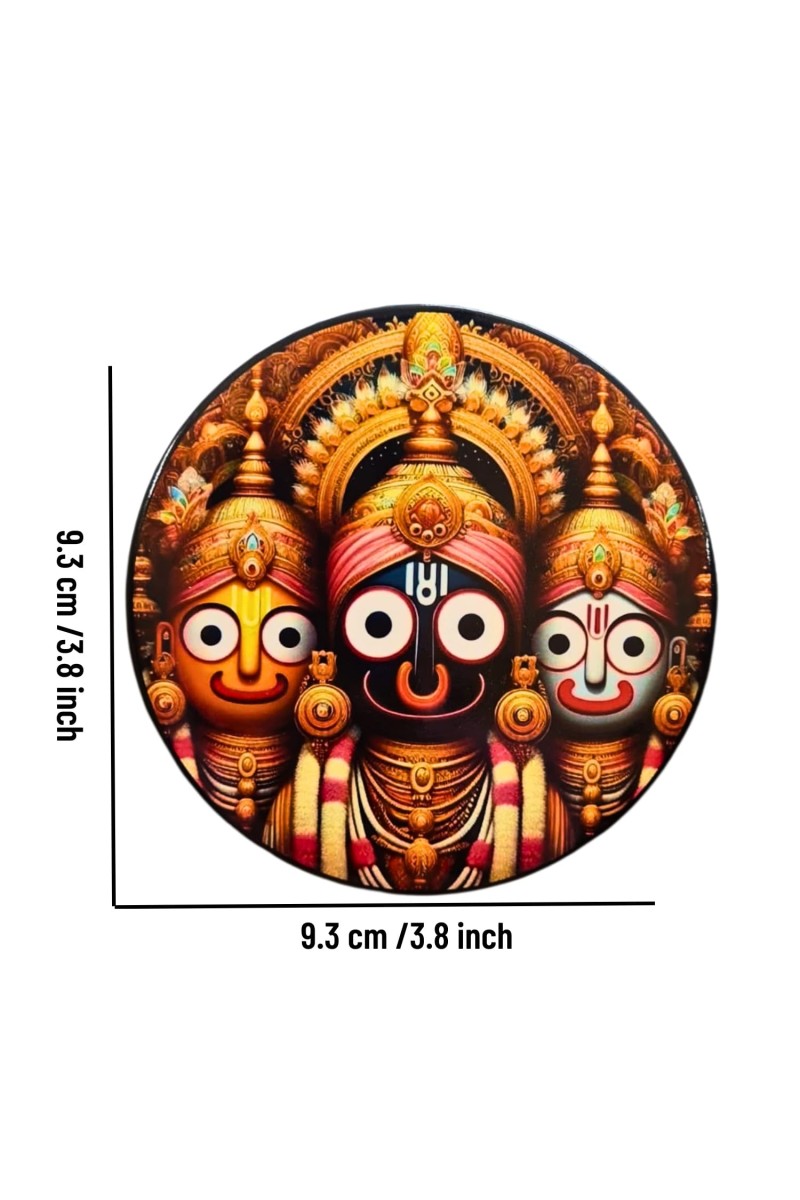 Stainless Steel Round Jagannath Balabhadra Subhadra Fridge Magnet | Devotional & Decorative Refrigerator Magnet for Home & Office | Pack of 6