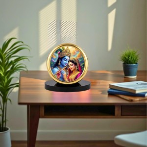 Car Desk/Table Top Radha Krishna Metal Golden Photo Stand 2x2 Inches, Compact & Stylish Spiritual Display for Car, Home & Office (Pack of 1) (F18806)