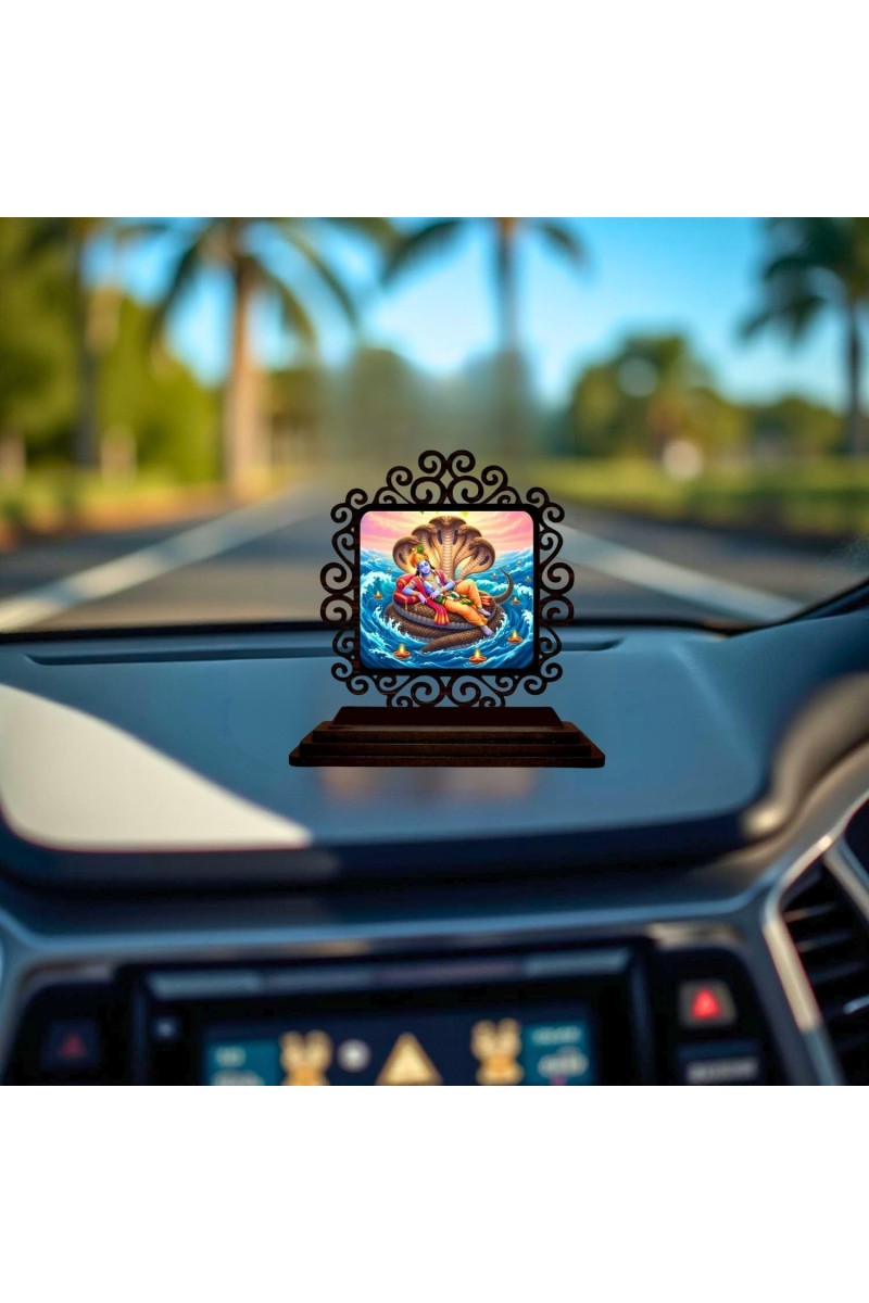 Car Desk/Table Top Lord Vishnu Wooden Showpiece 3x4 Inches, Compact & Stylish Spiritual Display for Car, Home & Office (Pack of 1) (F20011)