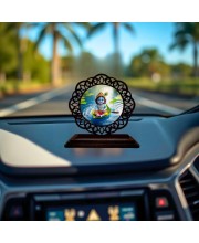 Car Desk/Table Top Lord Krishna Wooden Showpiece 3x4 Inches, Compact & Stylish Spiritual Display for Car, Home & Office (Pack of 1) (F19714)