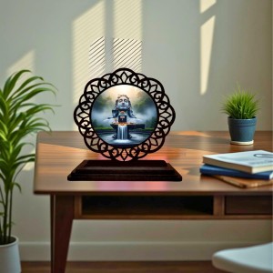 Car Desk/Table Top Lord Shiva Wooden Showpiece 3x4 Inches, Compact & Stylish Spiritual Display for Car, Home & Office (Pack of 1) (F19726)