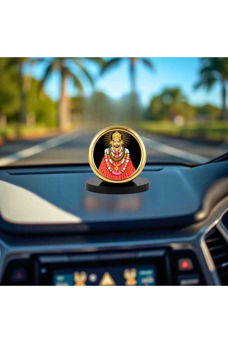 Car Desk/Table Top Lord Khatu Shyam Ji Metal Golden Photo Stand 2x2 Inches, Compact & Stylish Spiritual Display for Car, Home & Office (Pack of 1) (F18730)