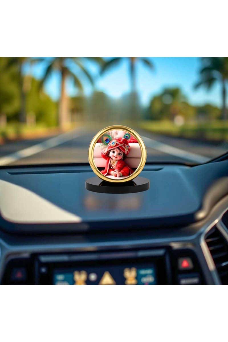 Car Desk/Table Top Little Krishna Metal Golden Photo Stand 2x2 Inches, Compact & Stylish Spiritual Display for Car, Home & Office (Pack of 1) (F18627)