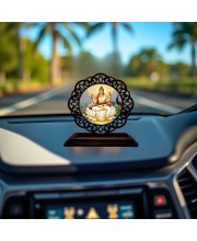 Car Desk/Table Top Goddess Saraswathi Wooden Showpiece 3x4 Inches, Compact & Stylish Spiritual Display for Car, Home & Office (Pack of 1) (F19753)