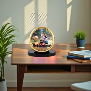Car Desk/Table Top Lord Krishna Metal Golden Photo Stand 2x2 Inches, Compact & Stylish Spiritual Display for Car, Home & Office (Pack of 1) (F18701)