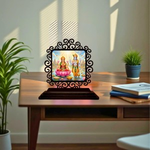 Car Desk/Table Top Lord Vishnu and Lakshmi Wooden Showpiece 3x4 Inches, Compact & Stylish Spiritual Display for Car, Home & Office (Pack of 1) (F19810)