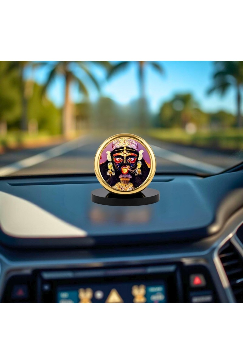 Car Desk/Table Top Kali Maa Metal Golden Photo Stand 2x2 Inches, Compact & Stylish Spiritual Display for Car, Home & Office (Pack of 1) (F18822)