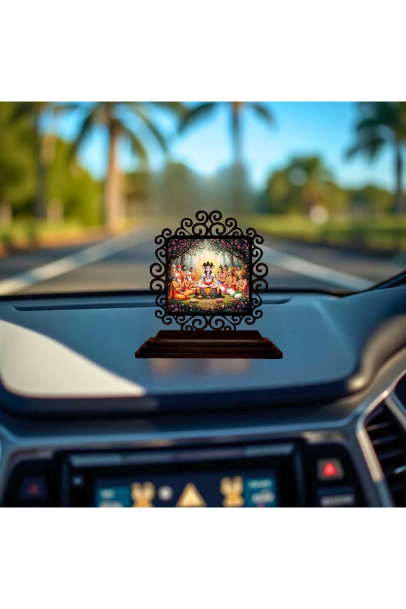 Car Desk/Table Top Lord Dattatreya Wooden Showpiece 3x4 Inches, Compact & Stylish Spiritual Display for Car, Home & Office (Pack of 1) (F19842)