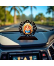 Car Desk/Table Top Lord Krishna Wooden Showpiece 3x4 Inches, Compact & Stylish Spiritual Display for Car, Home & Office (Pack of 1) (F19738)