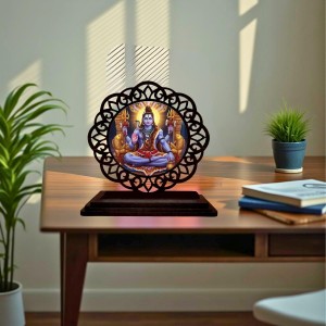 Car Desk/Table Top Lord Shiva Wooden Showpiece 3x4 Inches, Compact & Stylish Spiritual Display for Car, Home & Office (Pack of 1) (F19661)
