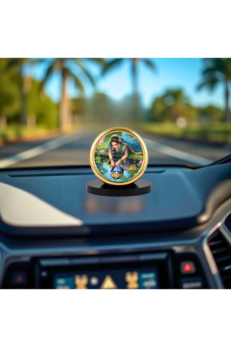 Car Desk/Table Top Radha Krishna Metal Golden Photo Stand 2x2 Inches, Compact & Stylish Spiritual Display for Car, Home & Office (Pack of 1) (F18642)
