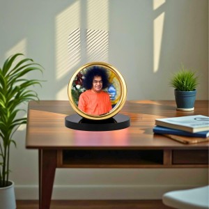 Car Desk/Table Top Shirdi Sai Baba Metal Golden Photo Stand 2x2 Inches, Compact & Stylish Spiritual Display for Car, Home & Office (Pack of 1) (F18452)