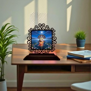 Car Desk/Table Top Lord Krishna Wooden Showpiece 3x4 Inches, Compact & Stylish Spiritual Display for Car, Home & Office (Pack of 1) (F20026)