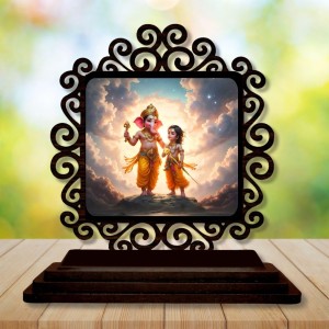 Car Desk/Table Top Lord Ganesha and Karthikeya Wooden Showpiece 3x4 Inches, Compact & Stylish Spiritual Display for Car, Home & Office (Pack of 1) (F20010)