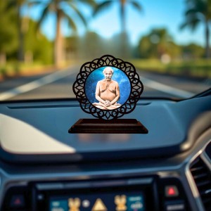 Car Desk/Table Top Lahiri Mahasaya Wooden Showpiece 3x4 Inches, Compact & Stylish Spiritual Display for Car, Home & Office (Pack of 1) (F19723)