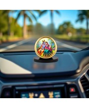 Car Desk/Table Top Radha Krishna Metal Golden Photo Stand 2x2 Inches, Compact & Stylish Spiritual Display for Car, Home & Office (Pack of 1) (F18915)