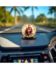 Car Desk/Table Top Lord Saibaba Metal Golden Photo Stand 2x2 Inches, Compact & Stylish Spiritual Display for Car, Home & Office (Pack of 1) (F18761)