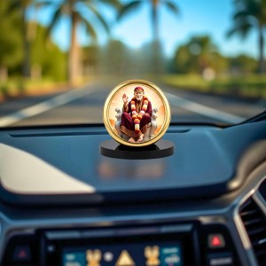Car Desk/Table Top Lord Saibaba Metal Golden Photo Stand 2x2 Inches, Compact & Stylish Spiritual Display for Car, Home & Office (Pack of 1) (F18761)